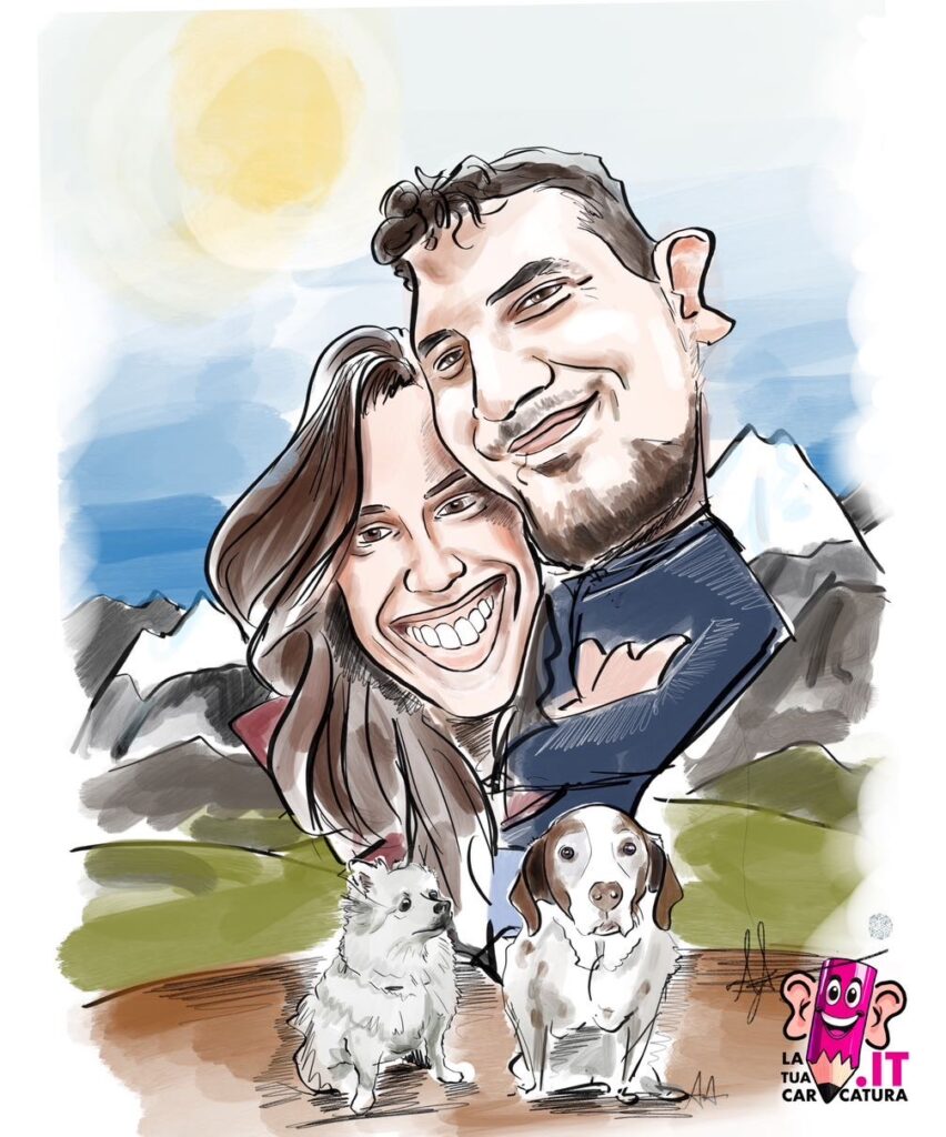 Caricatura sposi con cani - deine-karikatur.de