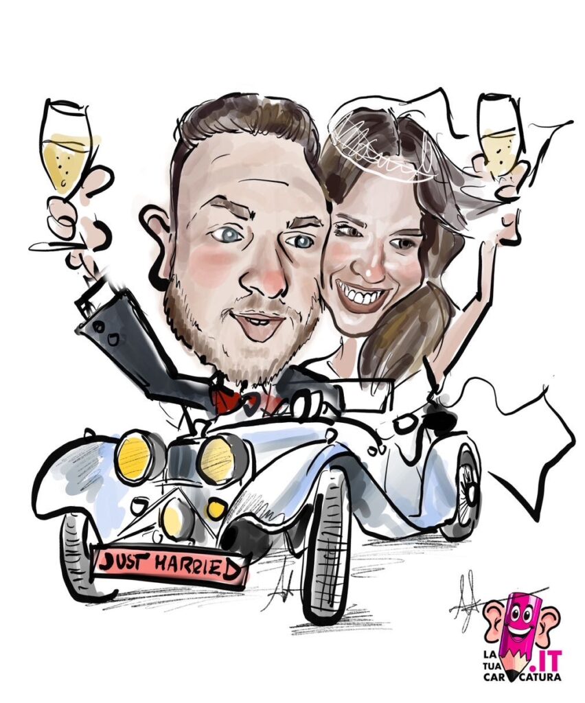 Caricature sposi online su auto d’epoca - deine-karikatur.de
