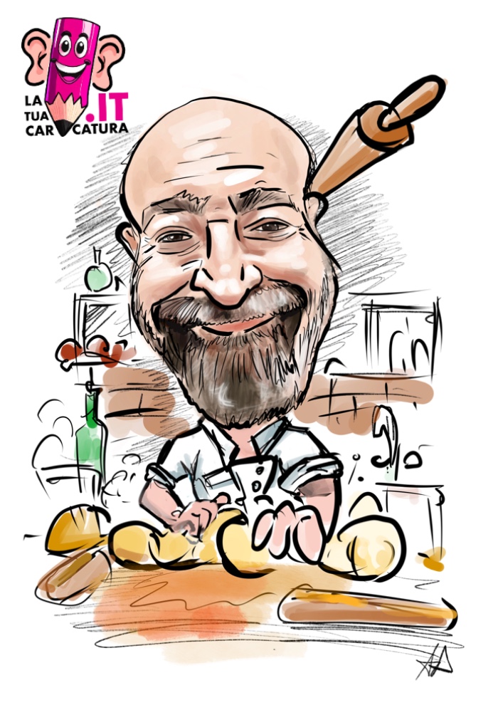 caricature personalizzata di chef disegnate a mano con consegna in 24h - deine-karikatur.de