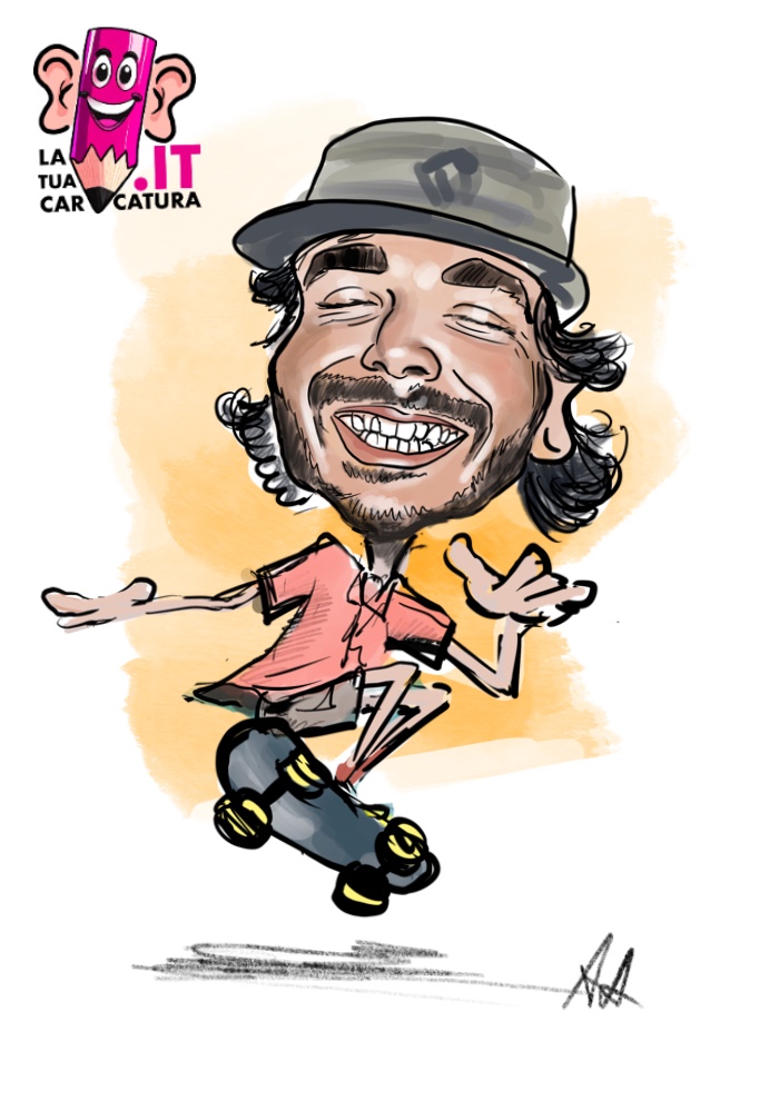 caricatura online skater disegnata a mano con consegna in 24h - deine-karikatur.de