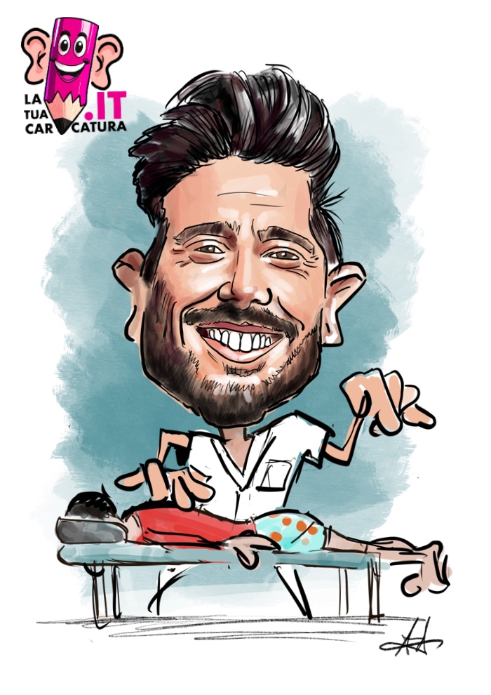 Caricatura di un fisioterapista disegnata a mano - deine-karikatur.de