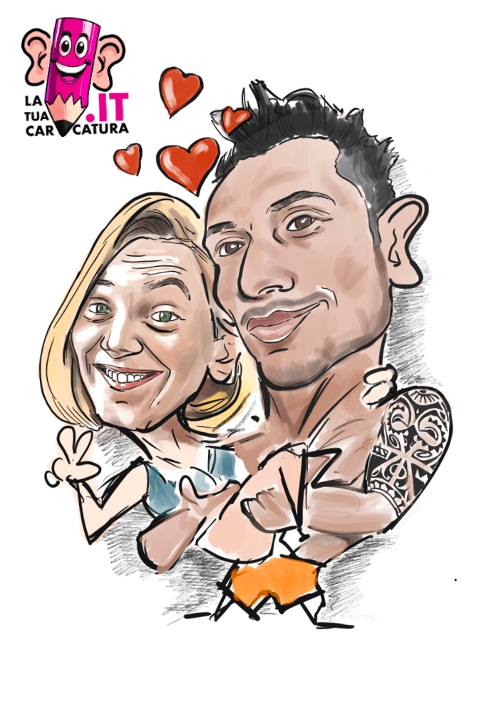 Caricature di coppia disegnate a mano - deine-karikatur.de