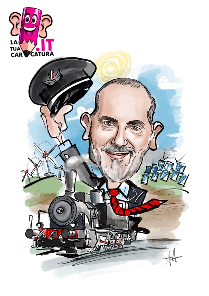 Caricature online capotreno disegnate a mano - deine-karikatur.de